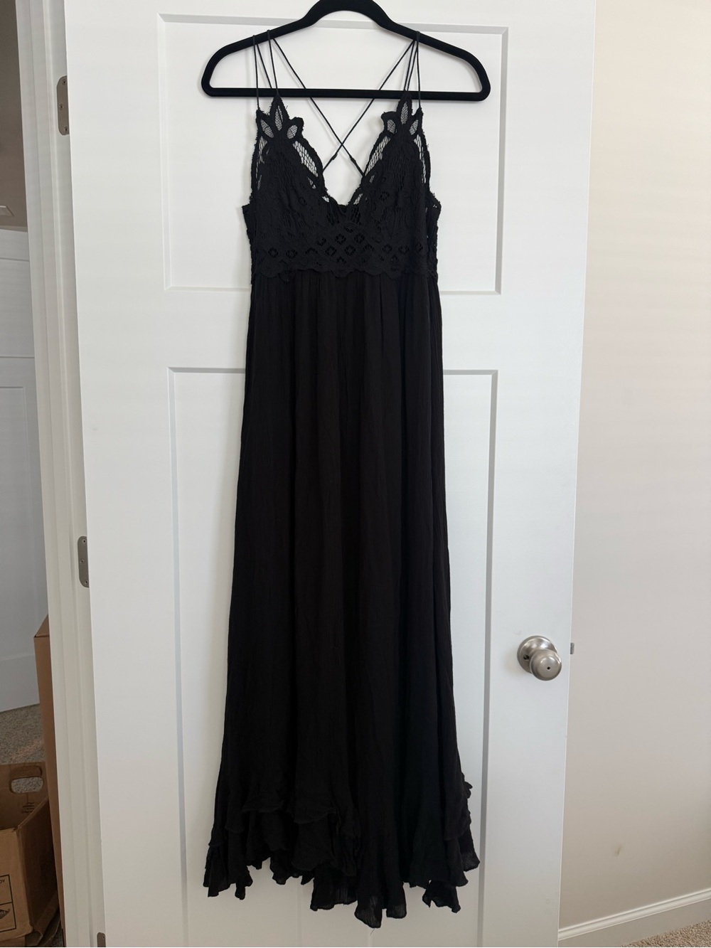 Free People V-Neck Boho Maxi Black Lace Ruffle Dress